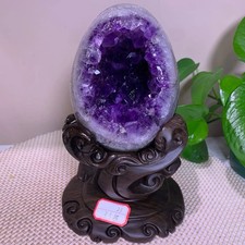7.2LB Top Natural Uruguay Amethyst Geode Dinosaur Egg Quartz Crystal Decor+stand picture