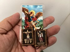 Escapular St Michael Brown Escapulario San Miguel Protección prayer card Spanish picture