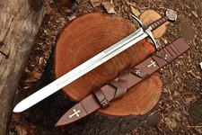 Hand Forged Templar Knights Battle Ready Sword, Steel, Brass Guard & Pommel GIFT picture