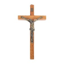 Vintage Wooden Metal Wall Cross Crucifix Holy Religious Carved Christ Natural picture