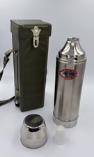 Vintage UNO-VAC Stainless Steel Thermos Union Mfg USA w/ Carry Case Cup Stopper picture