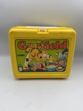 Garfield Lunch Box Yellow Plastic Thermos Brand Made in USA 1978 picture