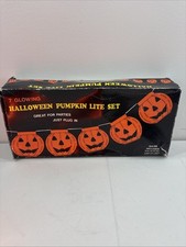 Vintage Blinky Halloween Pumpkin Lite Set 7 Blow Mold String  Lights  Boxed 6661 picture