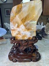 Huge Golden Healer Freeform on custom sandalwood stand 15.5” tall 17 lbs picture