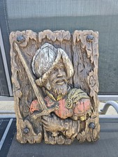 Vintage Mid Century Spanish Conquistador Soldiers Wall Art 3D Plaque Faux Wood picture