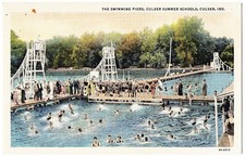 Culver IN - The Swimming Piers Culver Summer Schools 1940s postcard picture