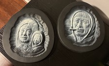 Native American Vintage Ceramic Wall Plaque Painting x2 Bundle Made In Canada picture