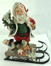 Santa Figurine On Sleigh w/ Presents, Christmas, Holding A Tree, 9