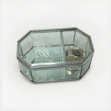 Vintage International Silver Co Etched Glass Music Jewelry Box AS-IS picture