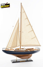 SAILINGSTORY Wooden Sailboat Decor Yacht Model Ship with Antique Finish Navy picture