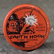Vintage 1962 Ideal Capt'n Hook Fish Hooks Pocket Tin Japan Pirate Fishing Tackle picture