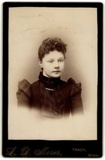 Antique Cabinet Card Circa 1890s L D Moses Young Woman Plaid Bodice Tracy Minn picture