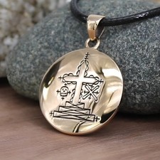 Papa Ghede Necklace - Bronze Voodoo Veve Loa Pendant Vodoun Lwa Talisman Amulet picture