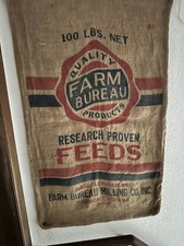Vintage Farm Bureau Feed Gunny Sack, Burlap, Advertising Old, Office Agent Go picture