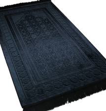 Modefa Luxury Velvet Islamic Prayer Rug Janamaz Sajjadah Floral Stamp Black picture
