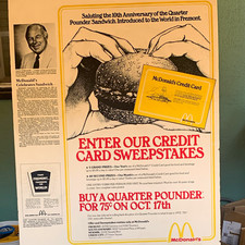 McDonald’s 1982 Quarter Pounder Credit Card Sweepstakes Advertising Poster picture