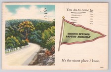 SHOCCO SPRINGS, BAPTIST ASSEMBLEY PENNANT FLAG POSTCARD c 1951 TALLADEGA ALABAMA picture