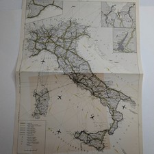 Vtg Italy Road Map Railway Autostrada Travel Roma Milano Napoli Sicily 1950s picture